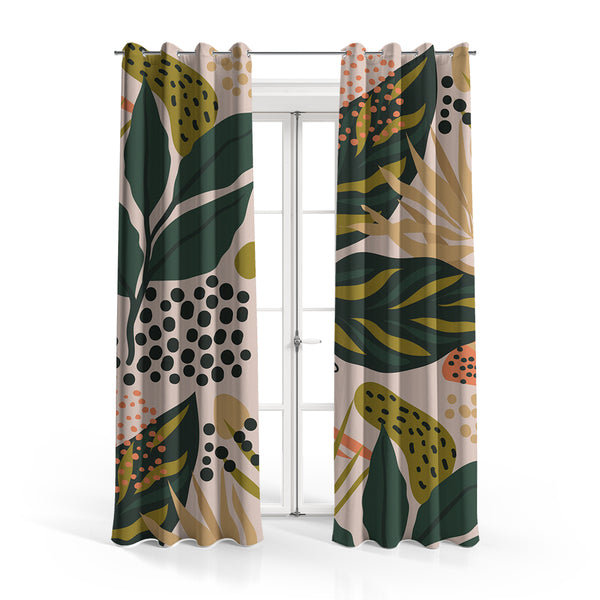 Botanical Sketch Abstract Curtains – Velvet Set of 2 #089