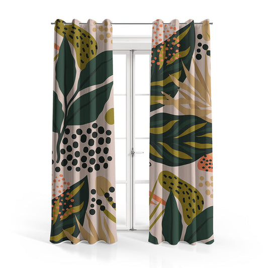 Botanical Sketch Abstract Curtains – Velvet Set of 2 #089